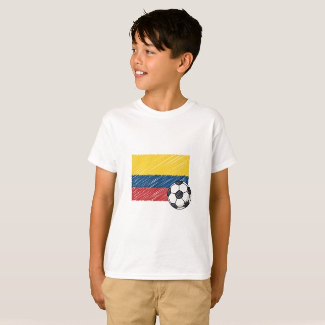 Camiseta Colombia flag and crayon-style soccer ball (Frente Completa)