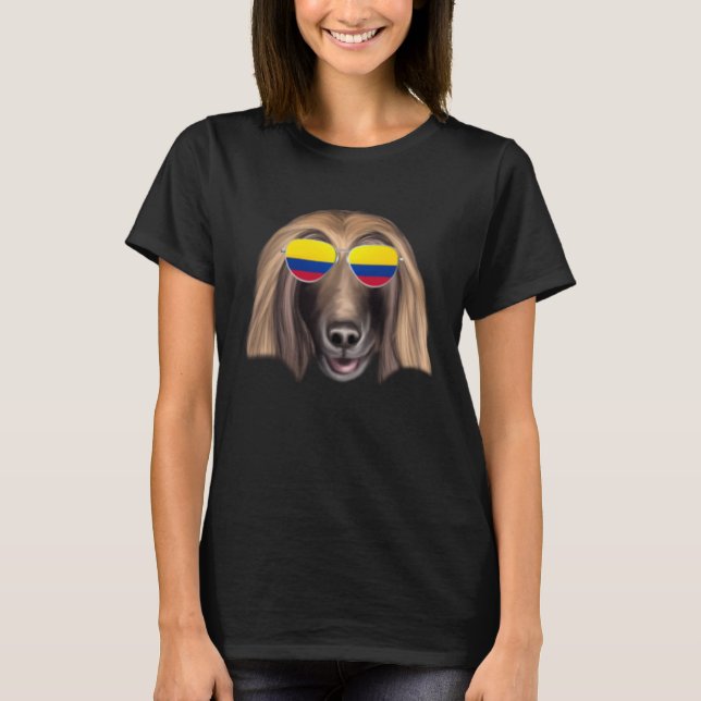 Camiseta Colombian Flag Afghan Hound Dog Colombia Pocket (Frente)