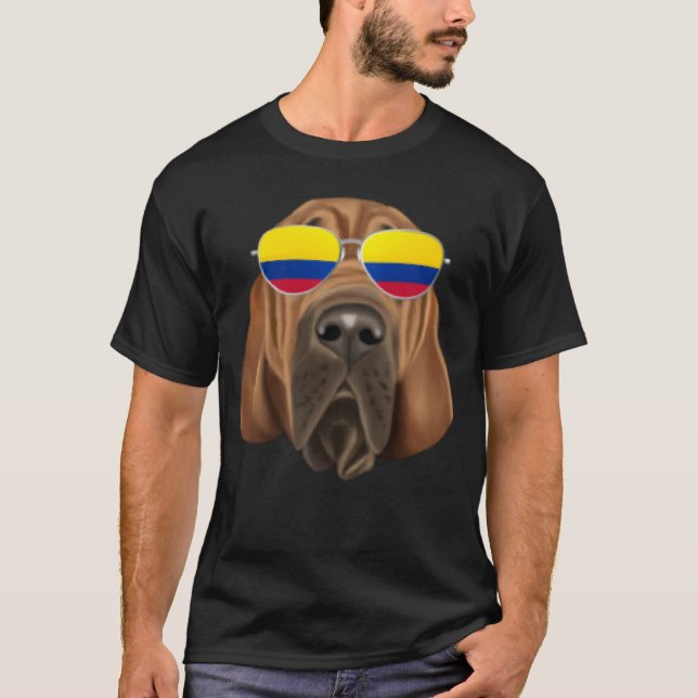 Camiseta Colombian Flag Bloodhound Dog Colombia Pocket (Frente)