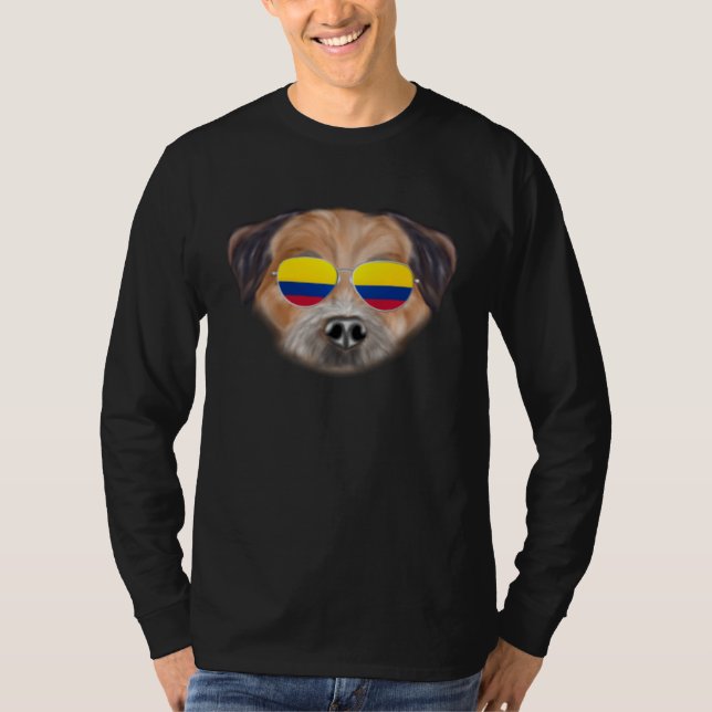 Camiseta Colombian Flag Border Terrier Dog Colombia Pocket (Frente)