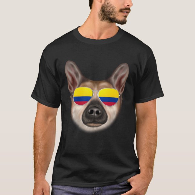 Camiseta Colombian Flag Norwegian Buhund Dog Colombia Pocke (Frente)
