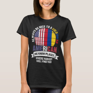 Camiseta Colombiana Americana Conhecemos Lugares e Bandeira