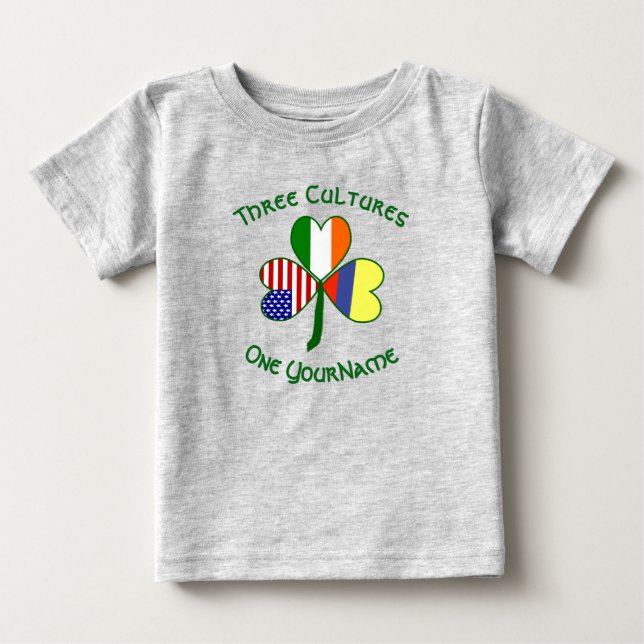 Camiseta Colombiana Irish American Flags Shamrock Seu Nome (Frente)