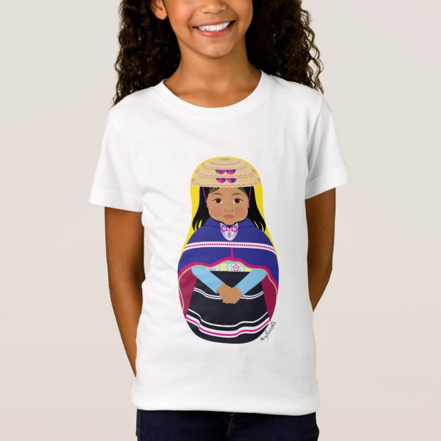 Camiseta Colombiana, Misak ou Guambiana Matryoshka Girls' (Frente)