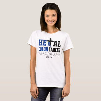 Camiseta Colon Cancer Christian Luke 1:37 Fita Azul Escura