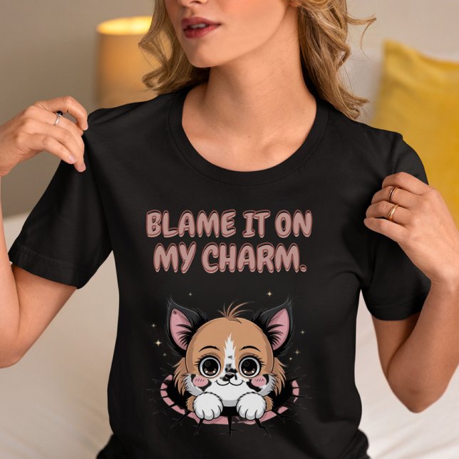 Camiseta Coloque a Culpa no Meu Charme Cachorrinho (Criador carregado)