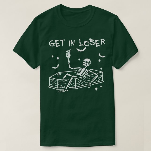 Camiseta Coloque-Se No Esqueleto Perdedor Em Coffin Beba Sa (Frente do Design)