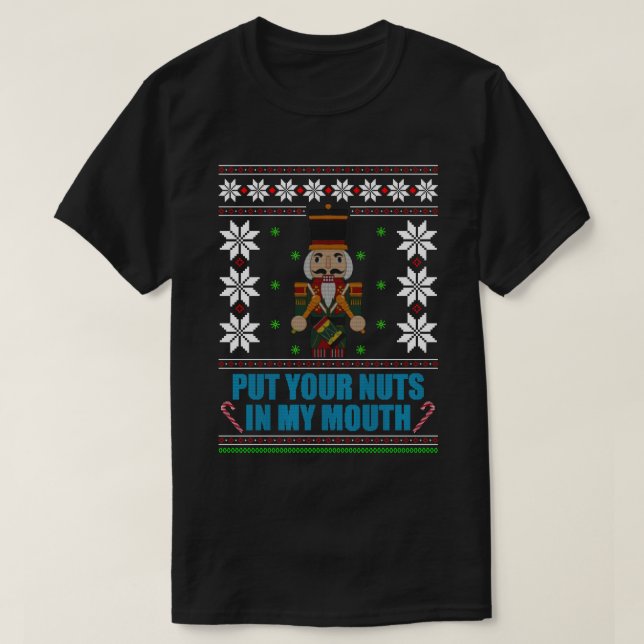 Camiseta Coloque suas Loucos na boca - Natal feio (Frente do Design)