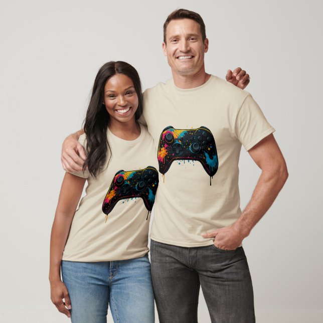 Camiseta Color Splash Game Controller Sticker  (Unissex)