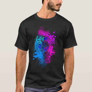 Camiseta Color Splash Grande Gato Tigre Branco Feminino Mas