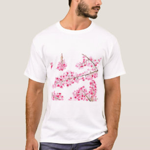 Camiseta Coloração aquosa cor-de-chica florida cereja rosa