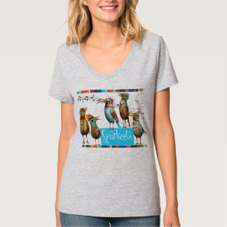 Camiseta Coloração da Cinza de pescoço-V das mulheres Spark