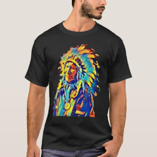 Camiseta Coloração Nativa Americana da Nuvem Vermelha Chefe