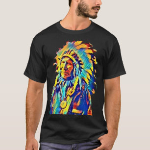 Camiseta Coloração Nativa Americana da Nuvem Vermelha Chefe