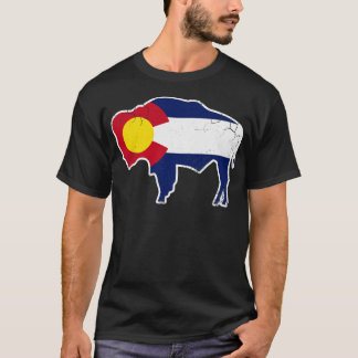 Camiseta Colorado Flag Buffalo Bison Art