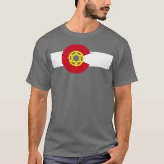 Camiseta Colorado Flag Mountain Bike Cyclist a andar ao ar 