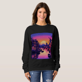 Camiseta Colorful Amsterdam Sunset – Dutch Canal & Windmill