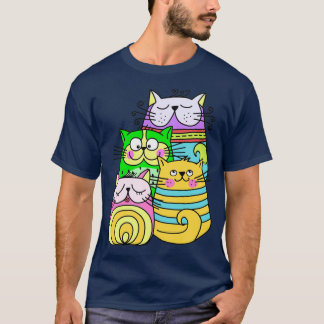 Camiseta Colorful Artsy Collection of Doodle Cats