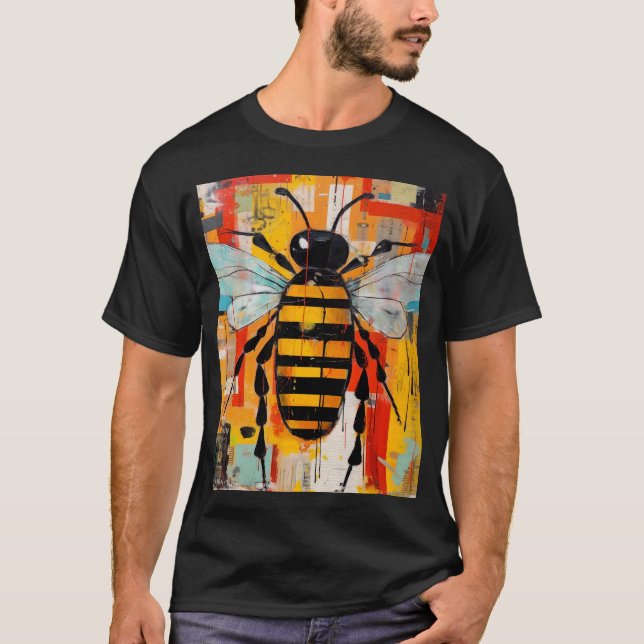 Camiseta Colorful Bee Art Print Honeybee Wall (Frente)