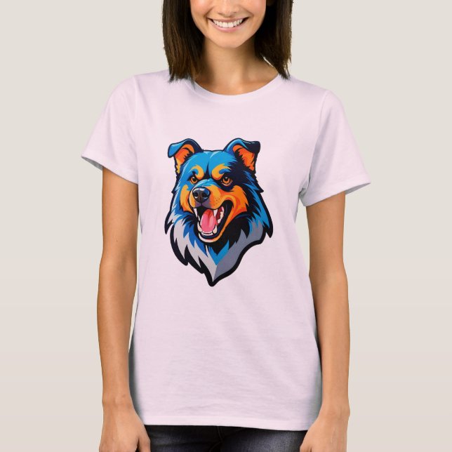 Camiseta Colorful Cartoon Blue and Orange Dog (Frente)