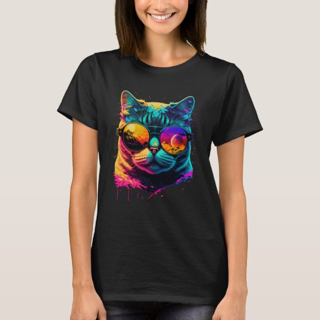 Camiseta Colorful cat wearing glasses graphic (Frente)