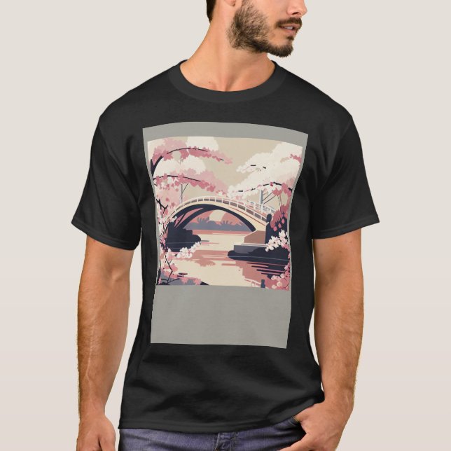 Camiseta Colorful Cherry Blossom Bridge Vibrant (Frente)