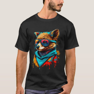 Camiseta Colorful Cute Raccoon with Sunglasses Animal
