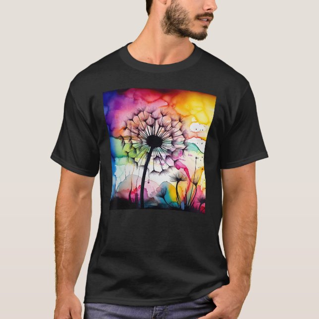 Camiseta Colorful dandelion watercolor optics blowball (Frente)