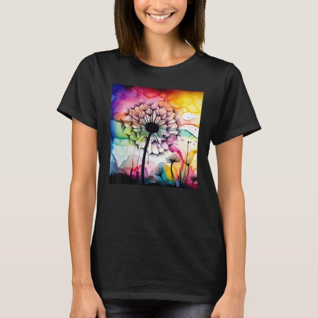 Camiseta Colorful dandelion watercolor optics blowball (Frente)