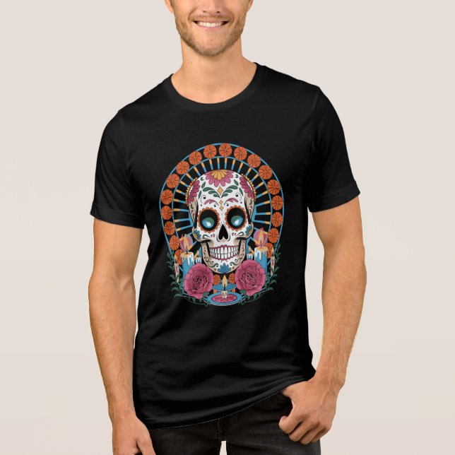Camiseta Colorful Day of the Dead Sugar Skull Art (Frente)
