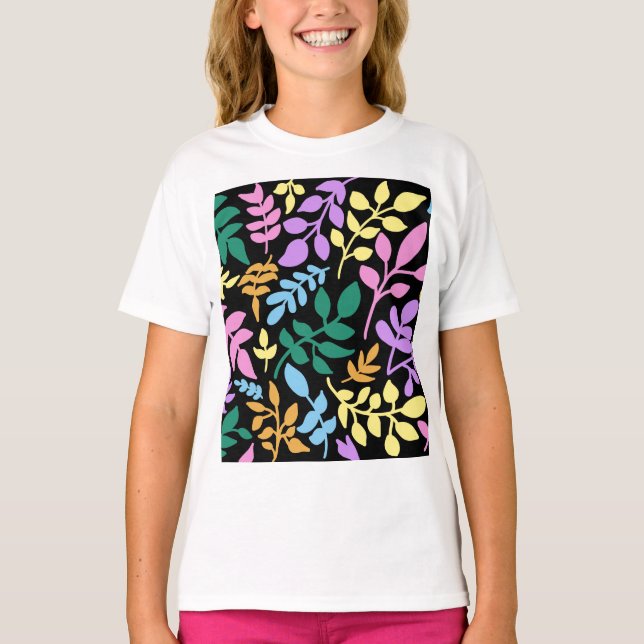 Camiseta Colorful foliage in black background (Frente)