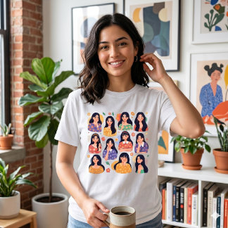 Camiseta Colorful Folk Art Aesthetic Women Portraits