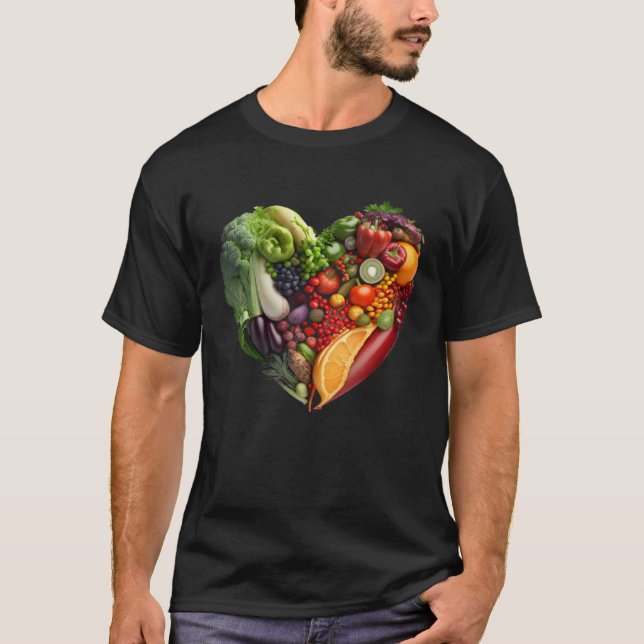 Camiseta Colorful Fruit and Veggie Healthy Heart s Garden   (Frente)