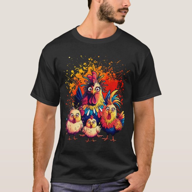 Camiseta Colorful Funny Chicken Art  (Frente)