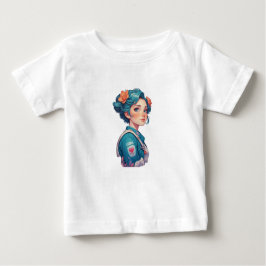 Camiseta Colorful Girl Portrait with Flowers
