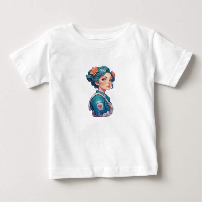 Camiseta Colorful Girl Portrait with Flowers  (Frente)