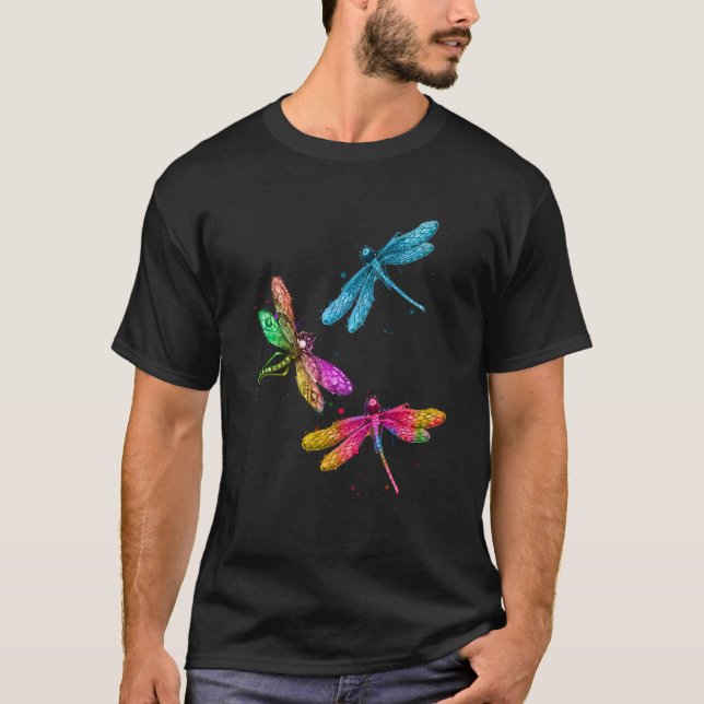 Camiseta Colorful Graphic Pattern Dragonfly Flying Animal (Frente)