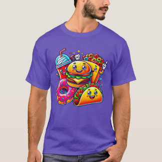 Camiseta Colorful Happy Food Friends Digital Cartoon Art fu