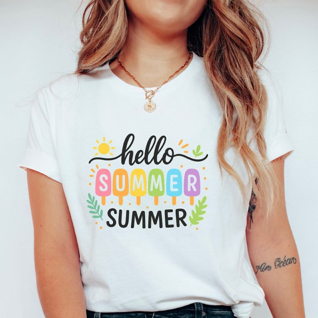 Camiseta Colorful Hello Summer Ice Pop; Cute Vacation  (Criador carregado)