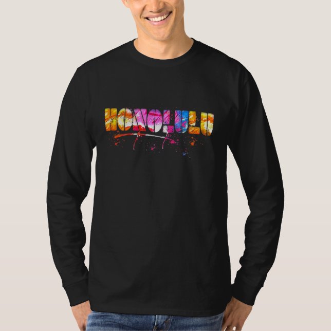 Camiseta Colorful Honolulu Lettering Watercolor Honolulu (Frente)