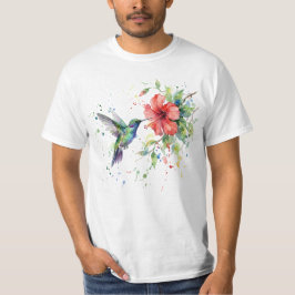 Camiseta Colorful Hummingbird Watercolor Floral Nature Art
