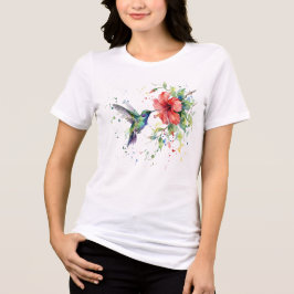 Camiseta Colorful Hummingbird Watercolor Floral Nature Art