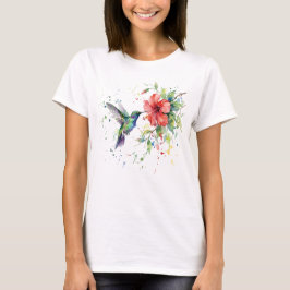 Camiseta Colorful Hummingbird Watercolor Floral Nature Art