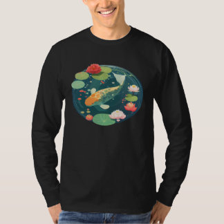 Camiseta Colorful Japanese Koi fish in pond lilly and lotus
