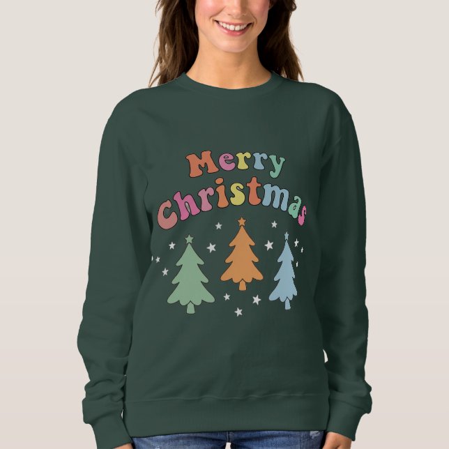 Camiseta colorful Merry Christmas Tree Sweatshirt (Frente)