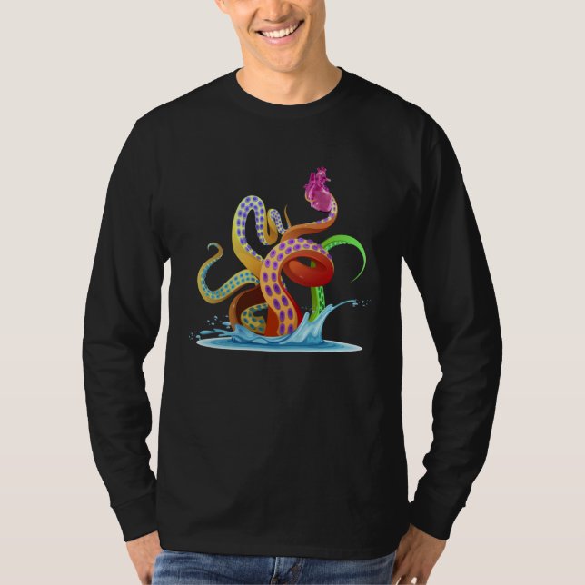 Camiseta Colorful Octopus Tentacles With Glass Heart Cool A (Frente)