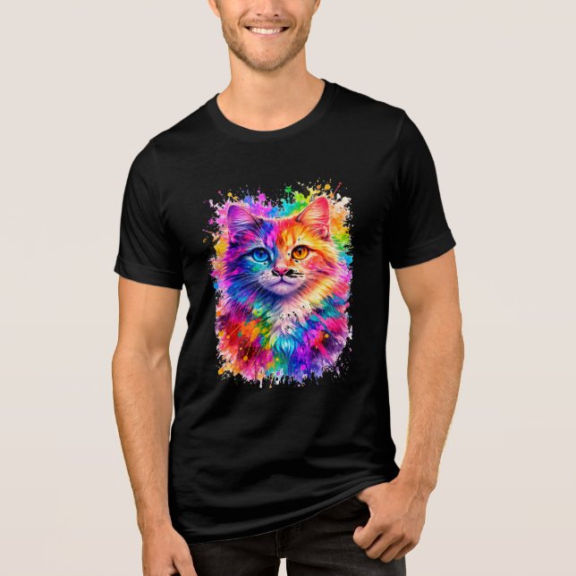 Camiseta Colorful Paint Splash Cat Illustration  (Frente)