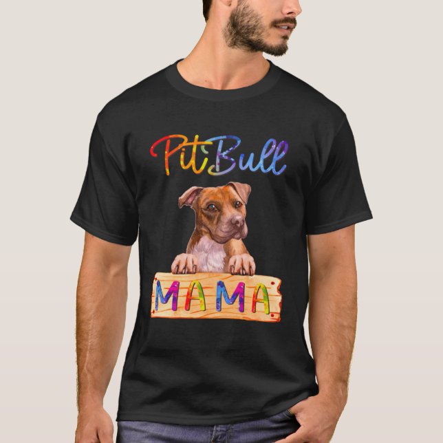 Camiseta Colorful Pitbull Mama  Dog Mom (Frente)