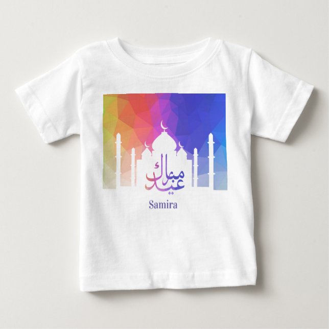Camiseta Colorful Rainbow Polygonal Eid Mubarak Mosque (Frente)