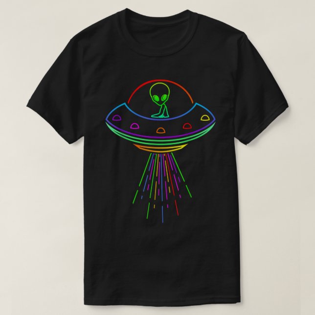 Camiseta Colorful Rainbow UFO Alien Design (Frente do Design)